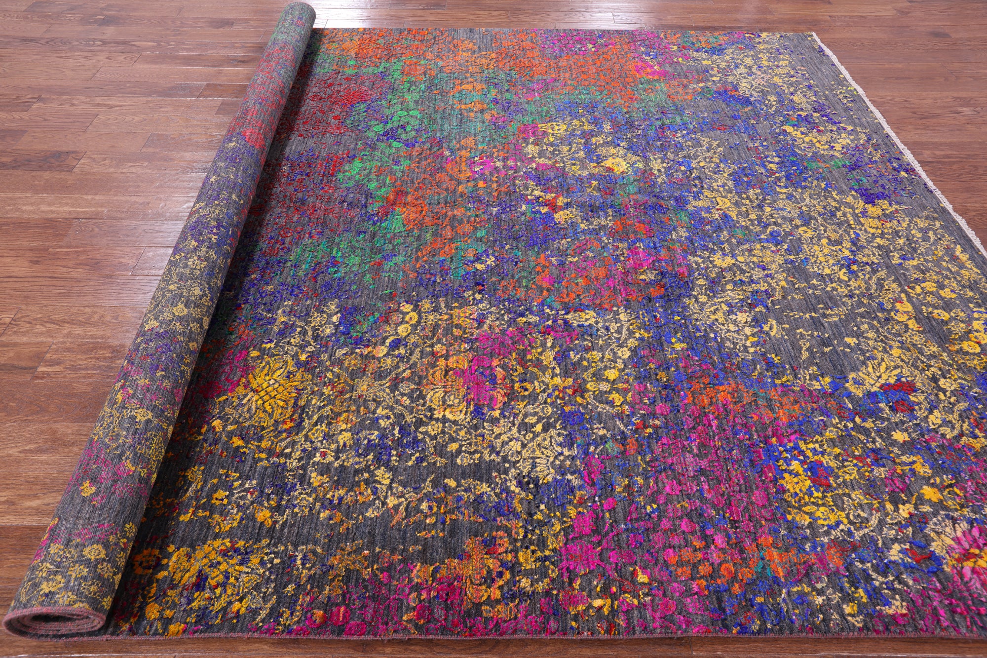 Contemporary Handmade Wool & Silk Rug - 8' 9" X 11' 11" - Golden Nile