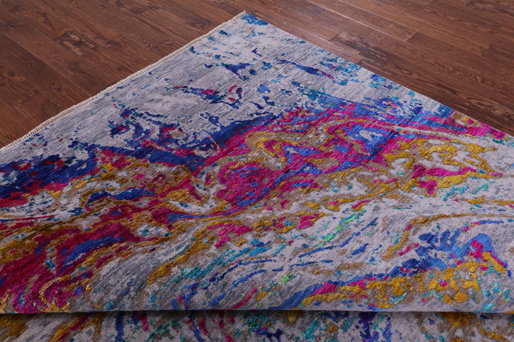Abstract Contemporary Hand Knotted Wool & Silk Rug - 7' 11" X 10' 3" - Golden Nile
