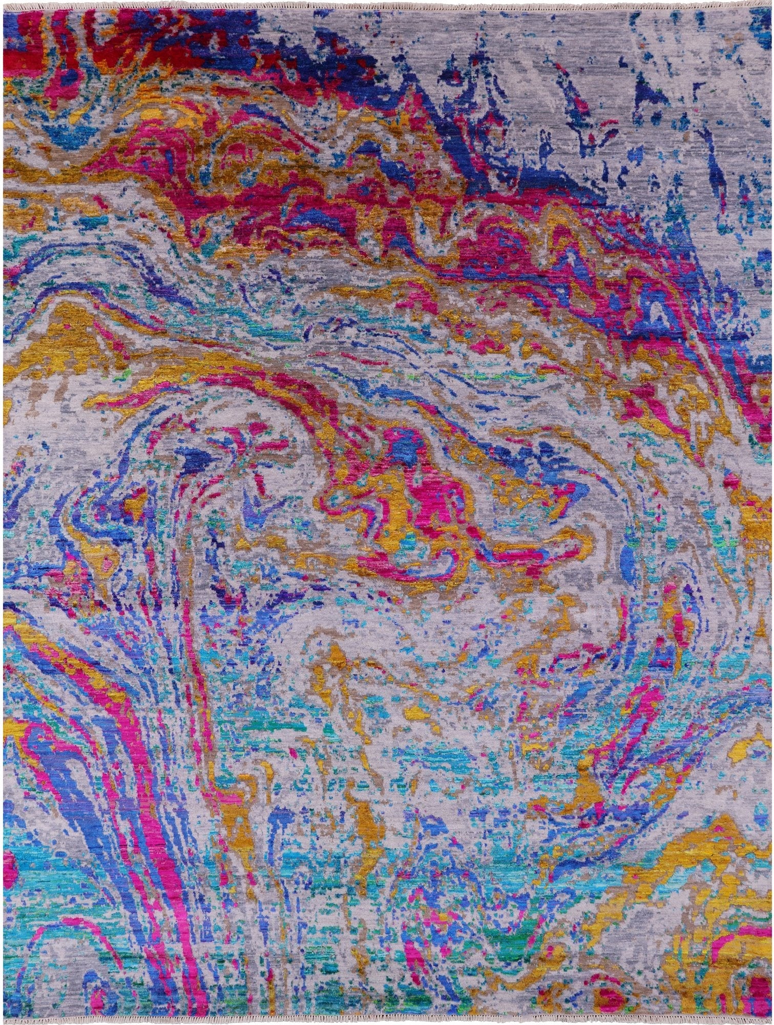 Abstract Contemporary Hand Knotted Wool & Silk Rug - 7' 11" X 10' 3" - Golden Nile