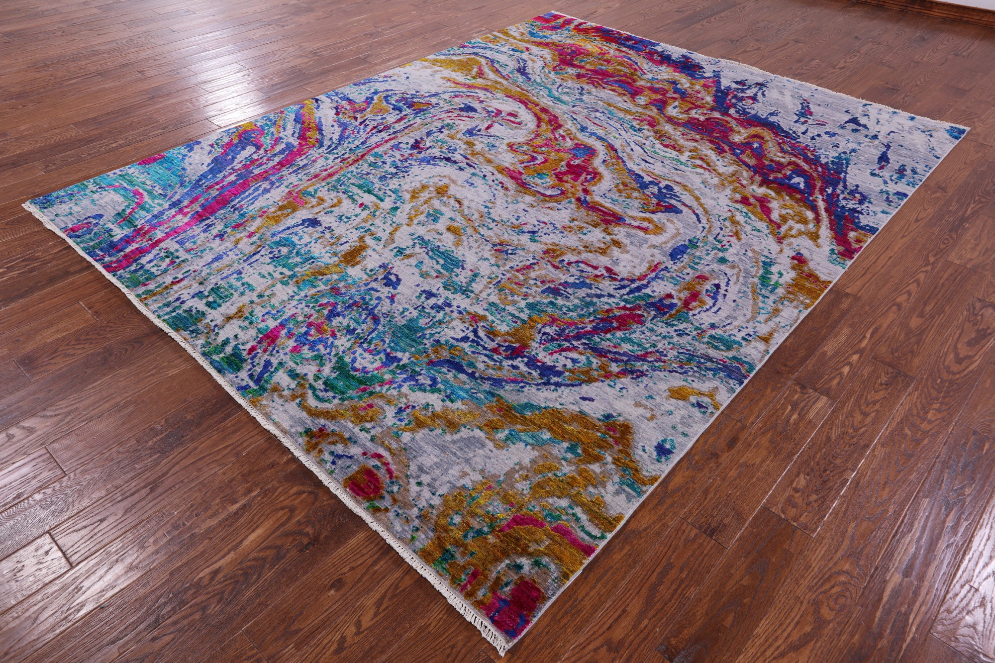 Abstract Contemporary Hand Knotted Wool & Silk Rug - 7' 11" X 10' 3" - Golden Nile
