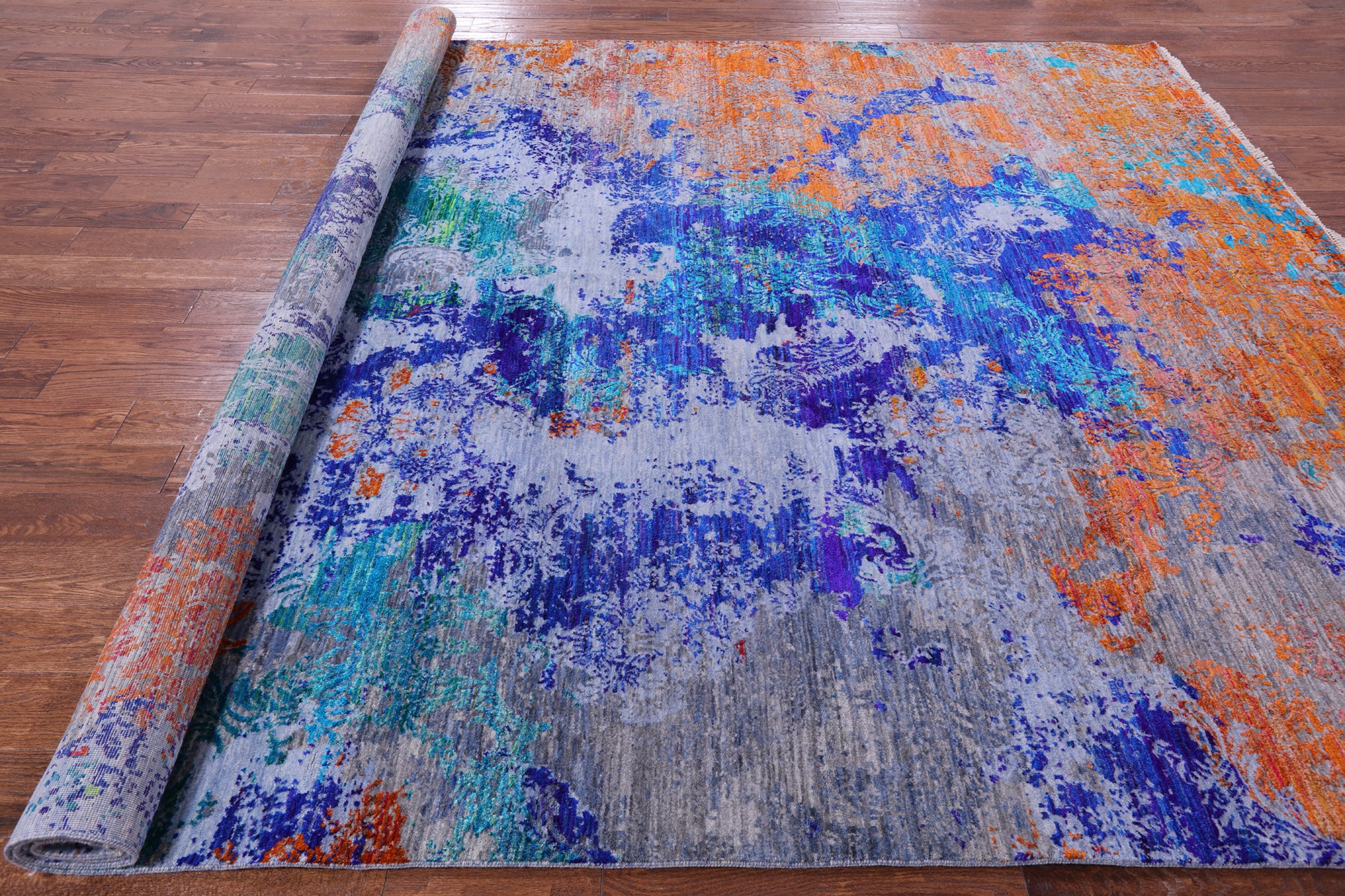 Abstract Contemporary Handmade Wool & Silk Rug - 9' 1" X 12' 0" - Golden Nile