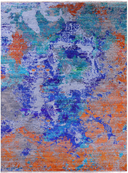 Abstract Contemporary Handmade Wool & Silk Rug - 9' 1" X 12' 0" - Golden Nile