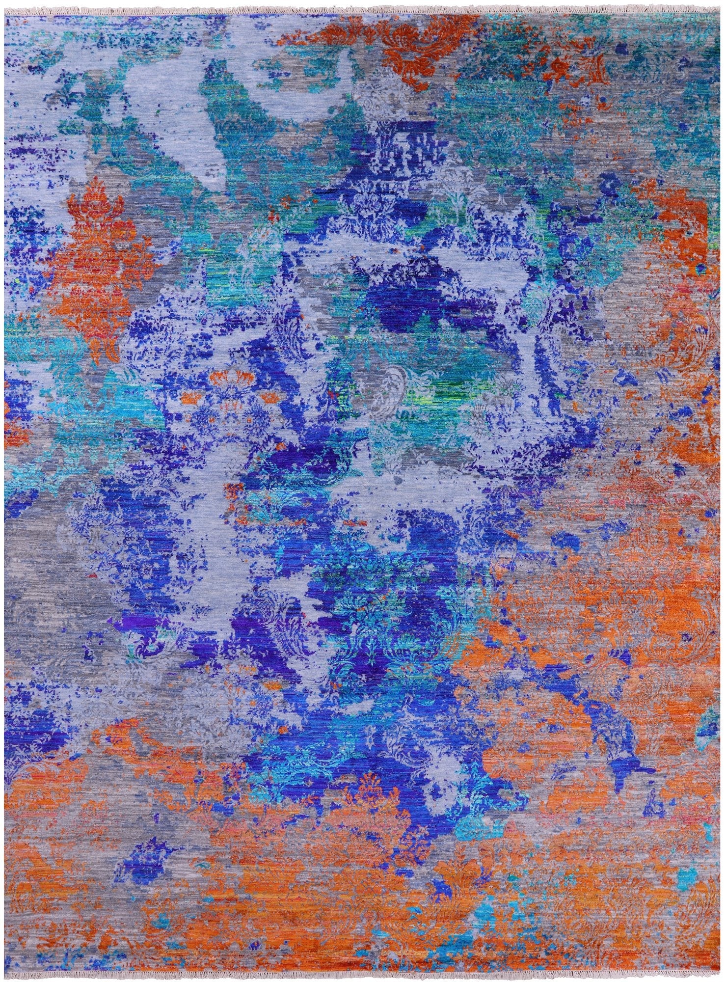 Abstract Contemporary Handmade Wool & Silk Rug - 9' 1" X 12' 0" - Golden Nile