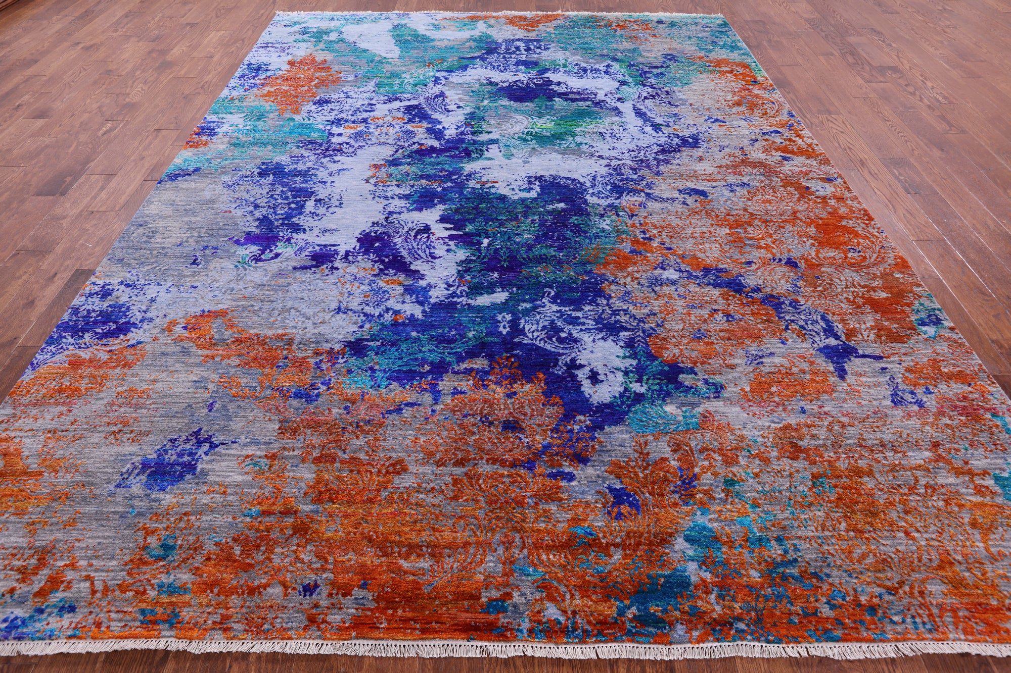 Abstract Contemporary Handmade Wool & Silk Rug - 9' 1" X 12' 0" - Golden Nile