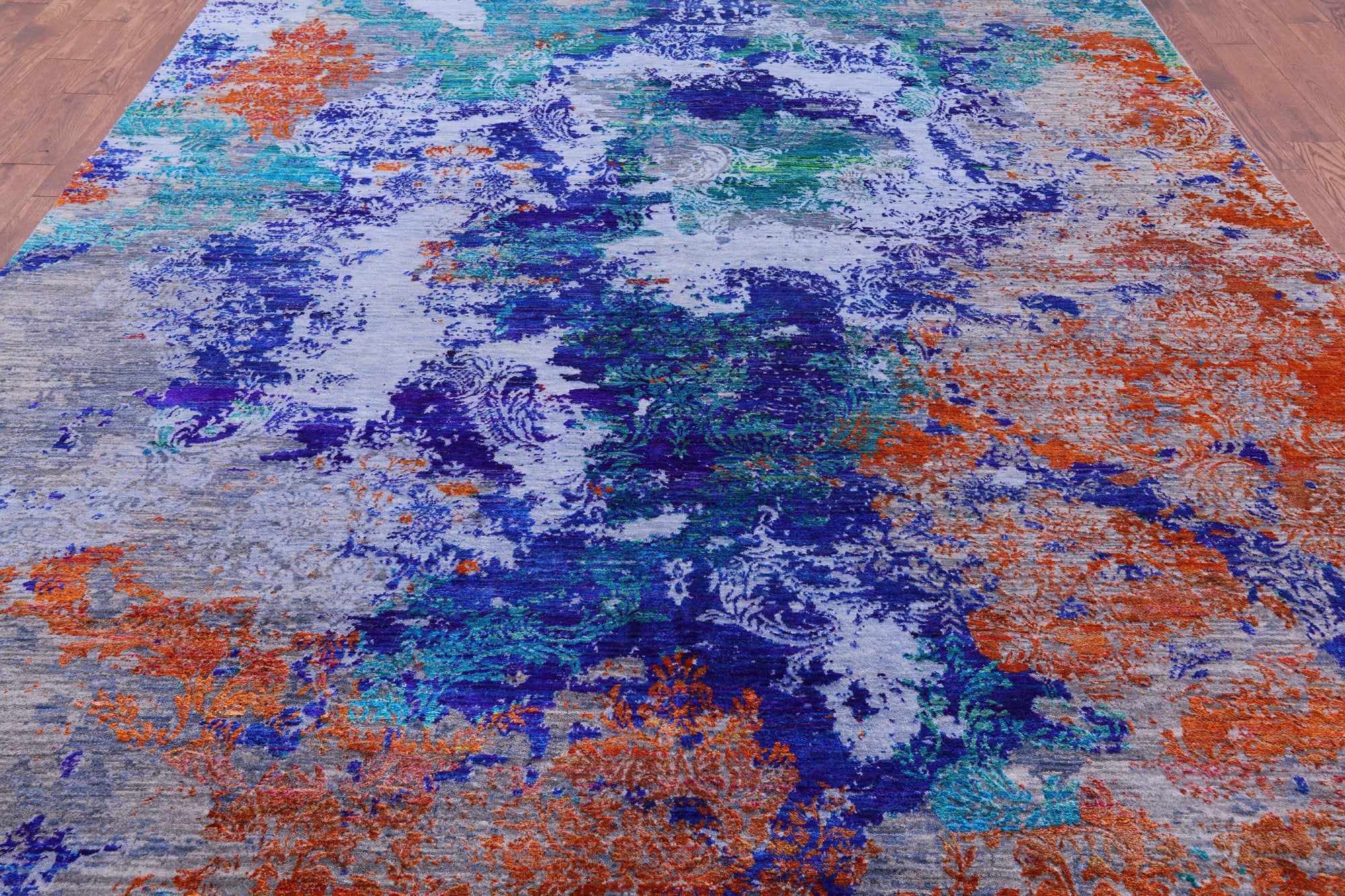 Abstract Contemporary Handmade Wool & Silk Rug - 9' 1" X 12' 0" - Golden Nile