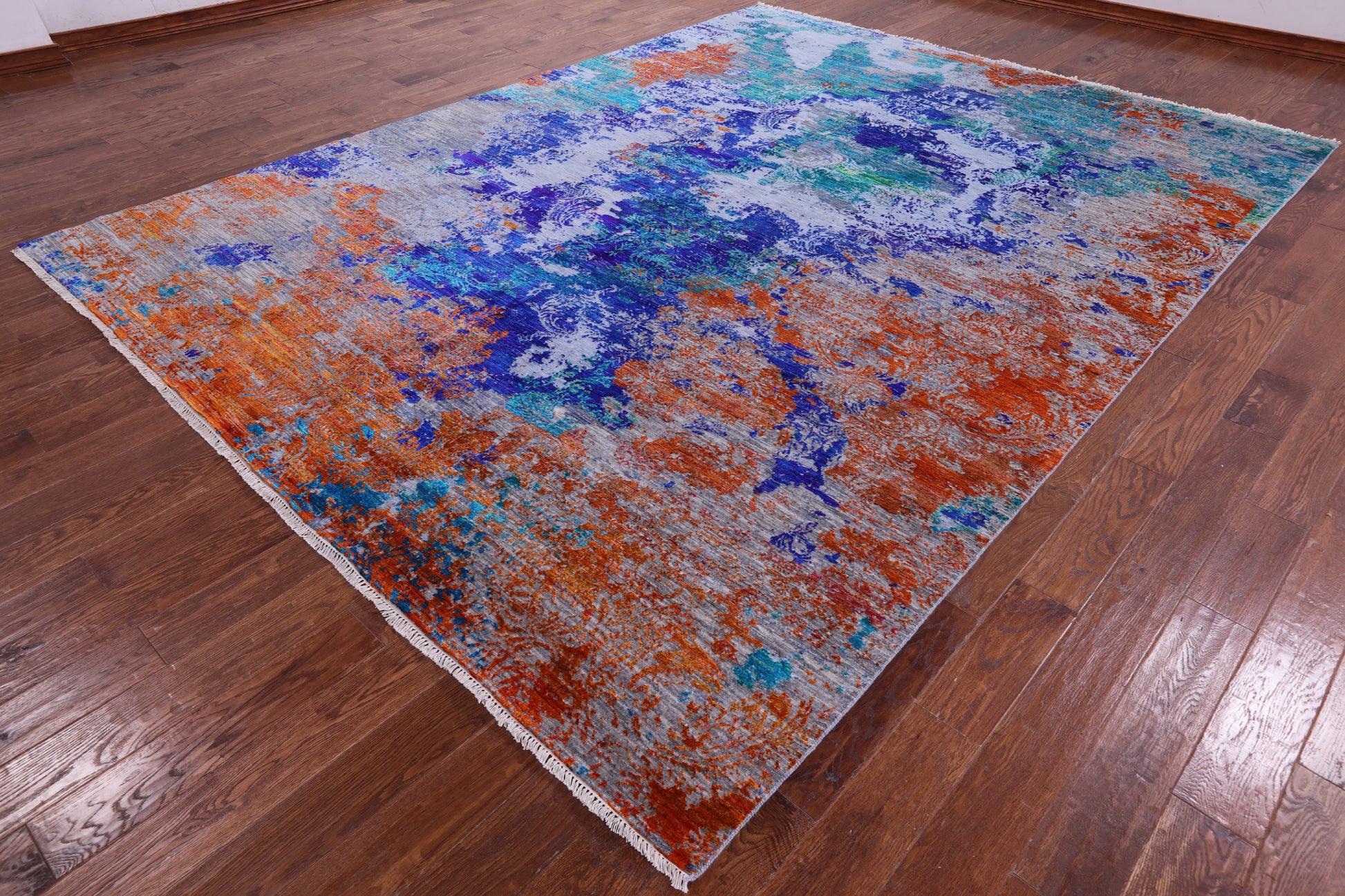 Abstract Contemporary Handmade Wool & Silk Rug - 9' 1" X 12' 0" - Golden Nile