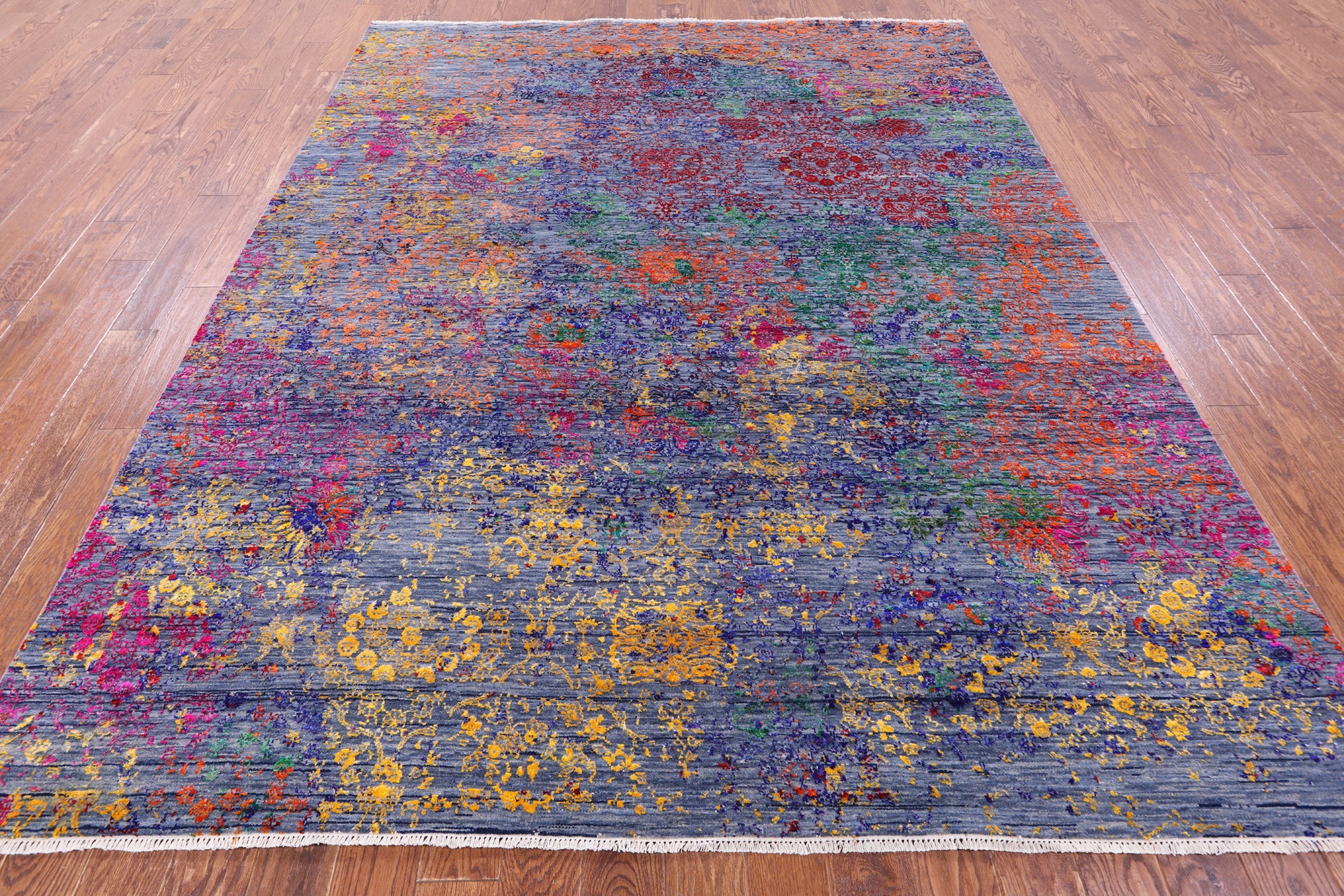 Contemporary Hand Knotted Wool & Silk Rug - 7' 1" X 10' 2" - Golden Nile
