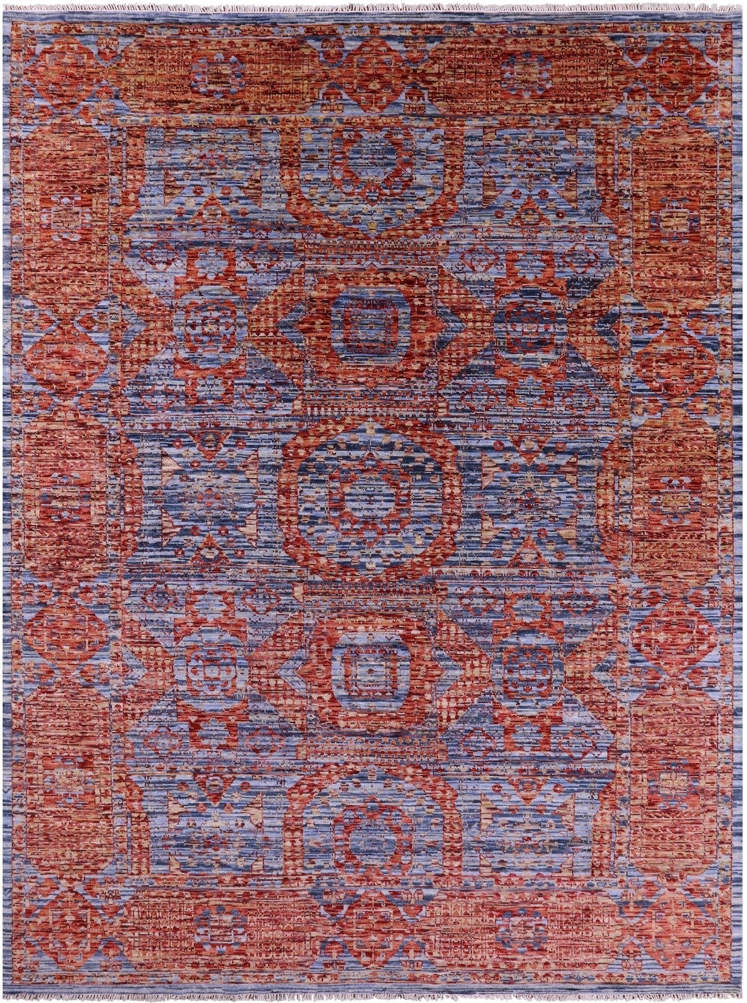 Geometric Persian Mamluk Hand Knotted Wool Rug - 10' 0" X 13' 11" - Golden Nile
