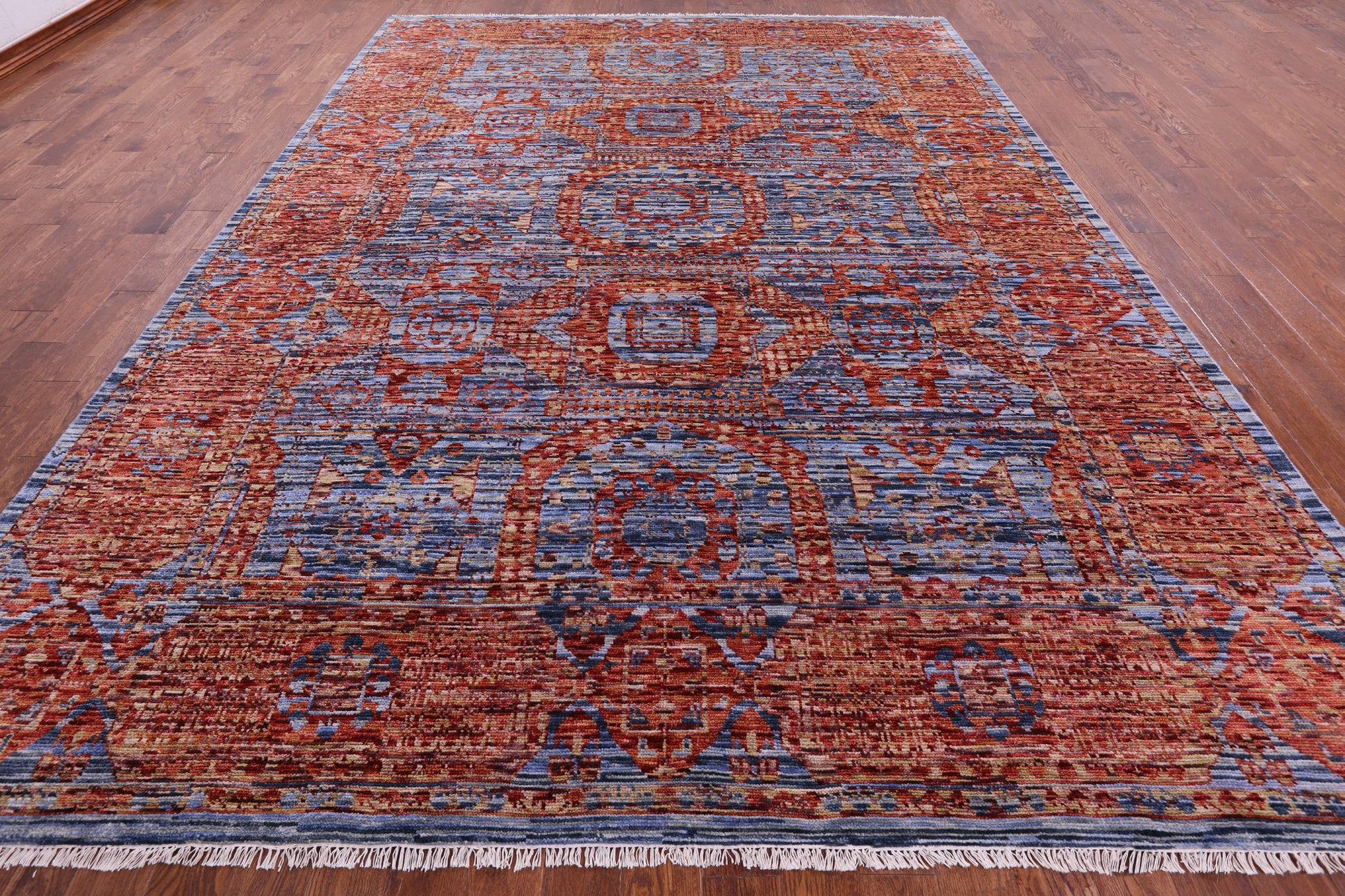 Geometric Persian Mamluk Hand Knotted Wool Rug - 10' 0" X 13' 11" - Golden Nile