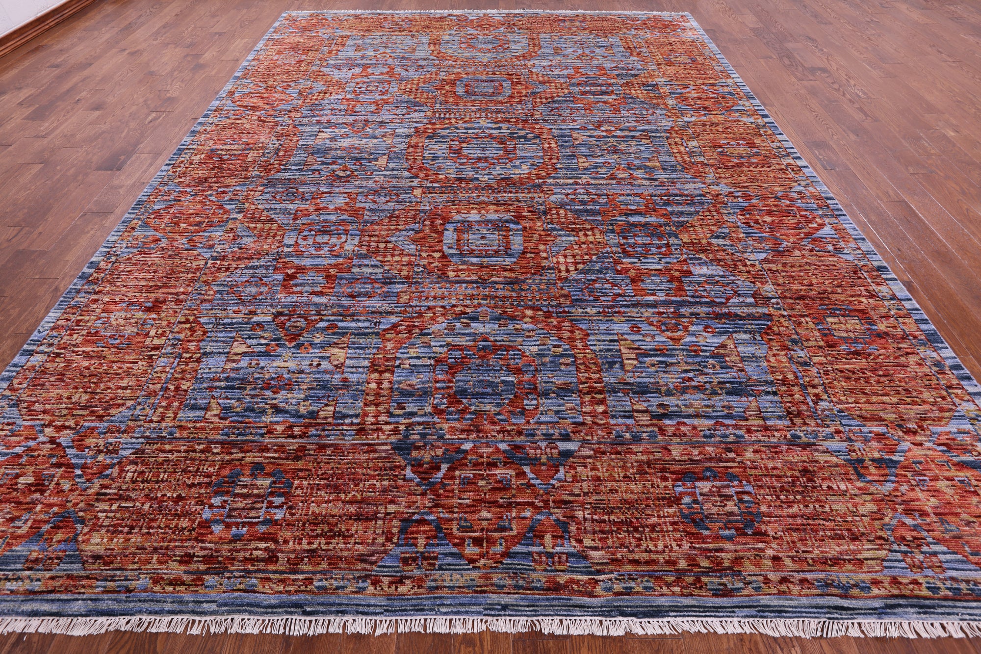 Geometric Persian Mamluk Hand Knotted Wool Rug - 10' 0" X 13' 11" - Golden Nile