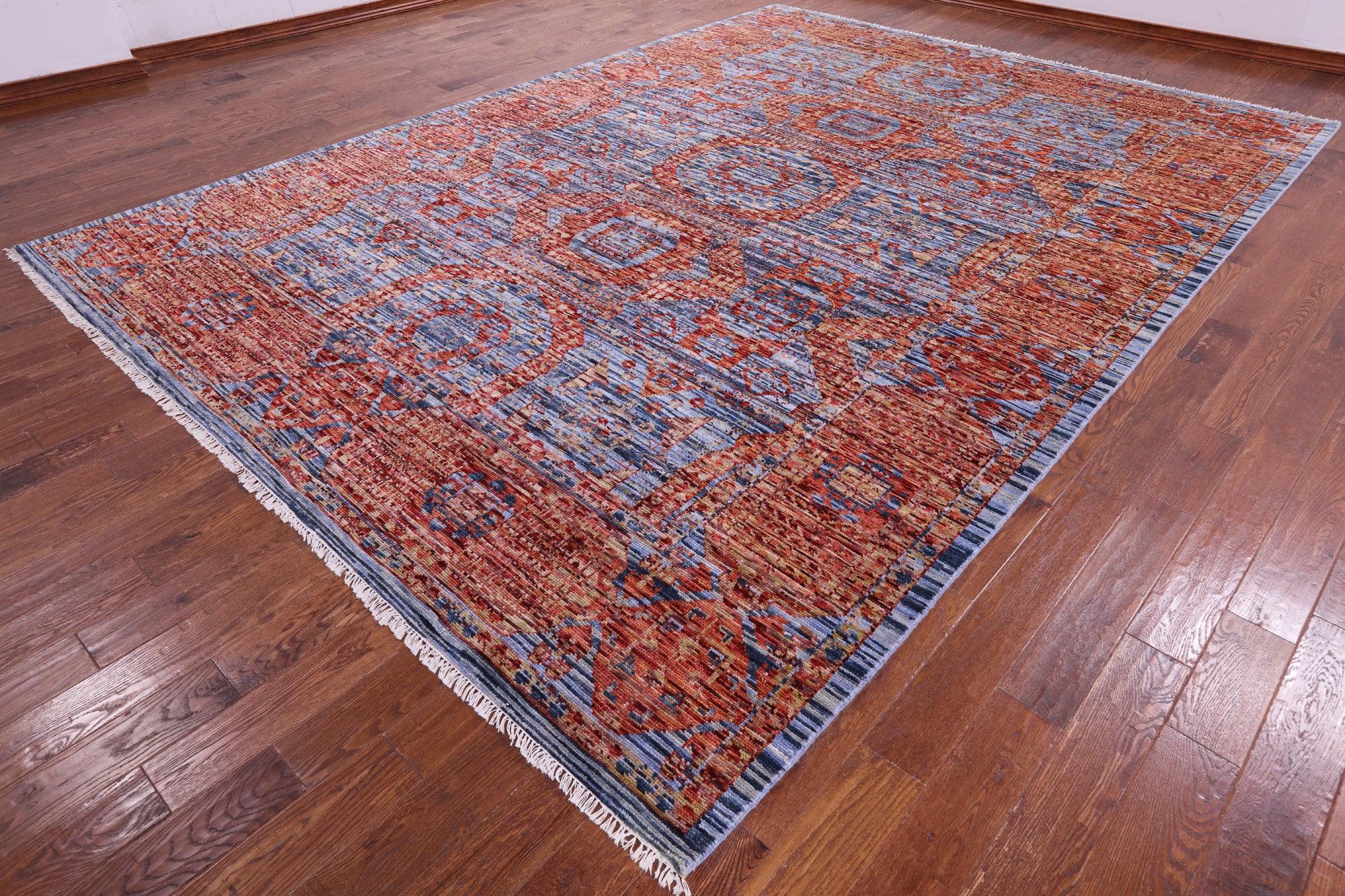 Geometric Persian Mamluk Hand Knotted Wool Rug - 10' 0" X 13' 11" - Golden Nile