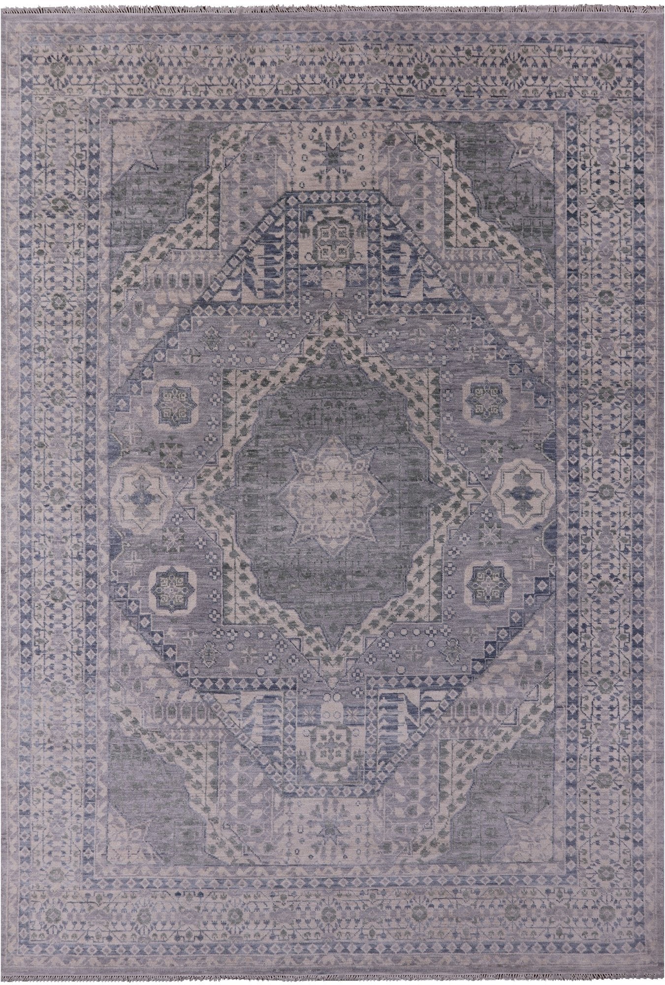 Geometric Persian Mamluk Hand Knotted Wool Rug - 9' 11" X 14' 0" - Golden Nile