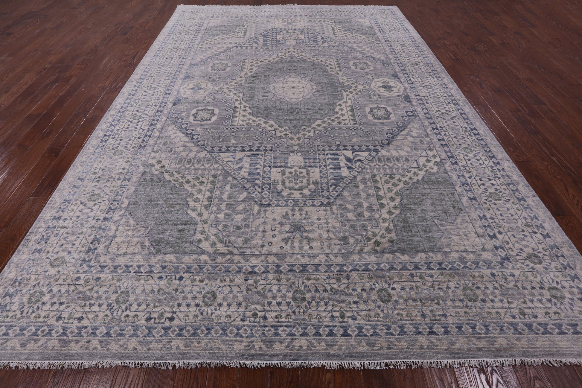 Geometric Persian Mamluk Hand Knotted Wool Rug - 9' 11" X 14' 0" - Golden Nile