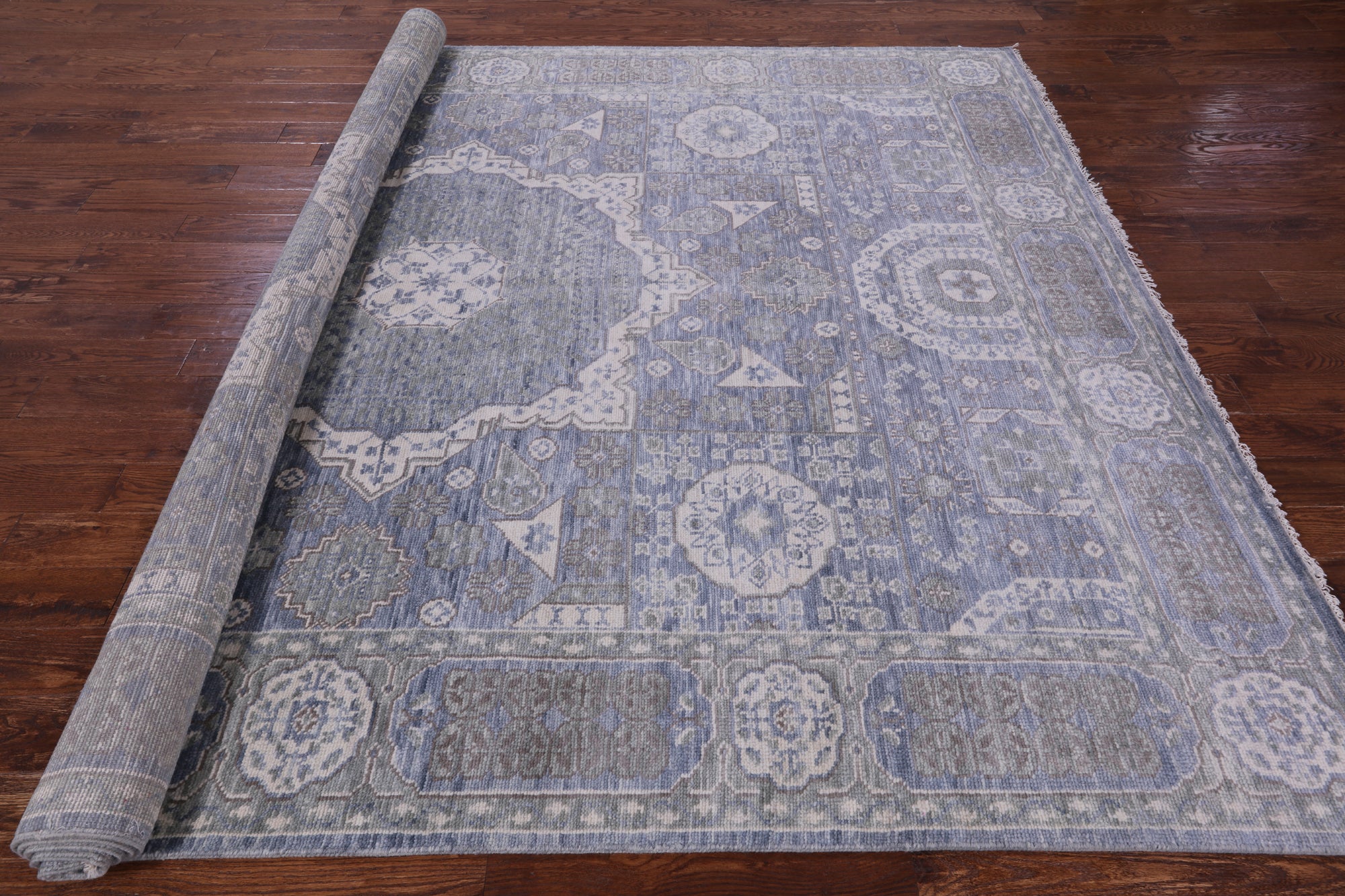 Geometric Persian Mamluk Hand Knotted Wool Rug - 8' 10" X 11' 8" - Golden Nile