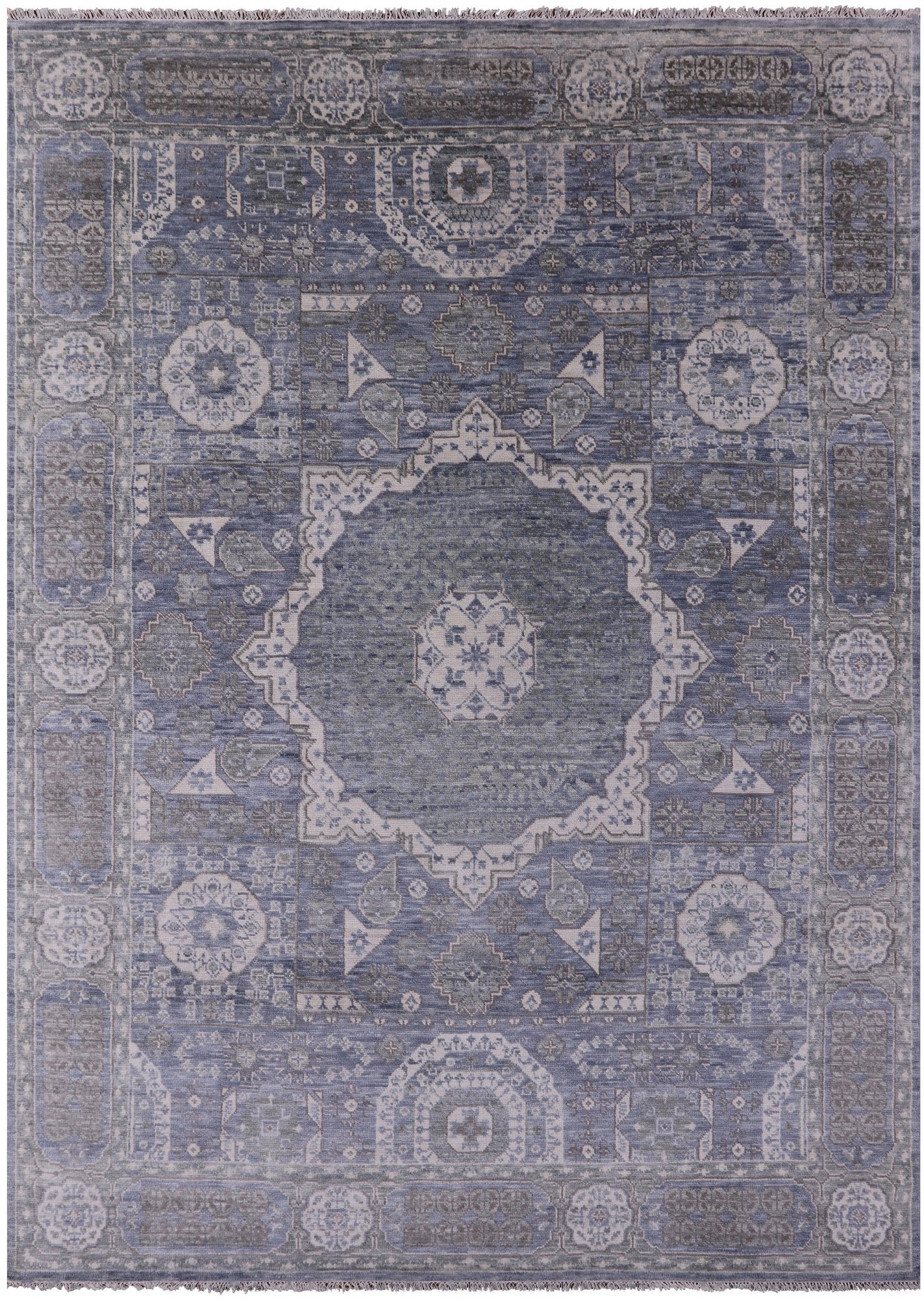Geometric Persian Mamluk Hand Knotted Wool Rug - 8' 10" X 11' 8" - Golden Nile