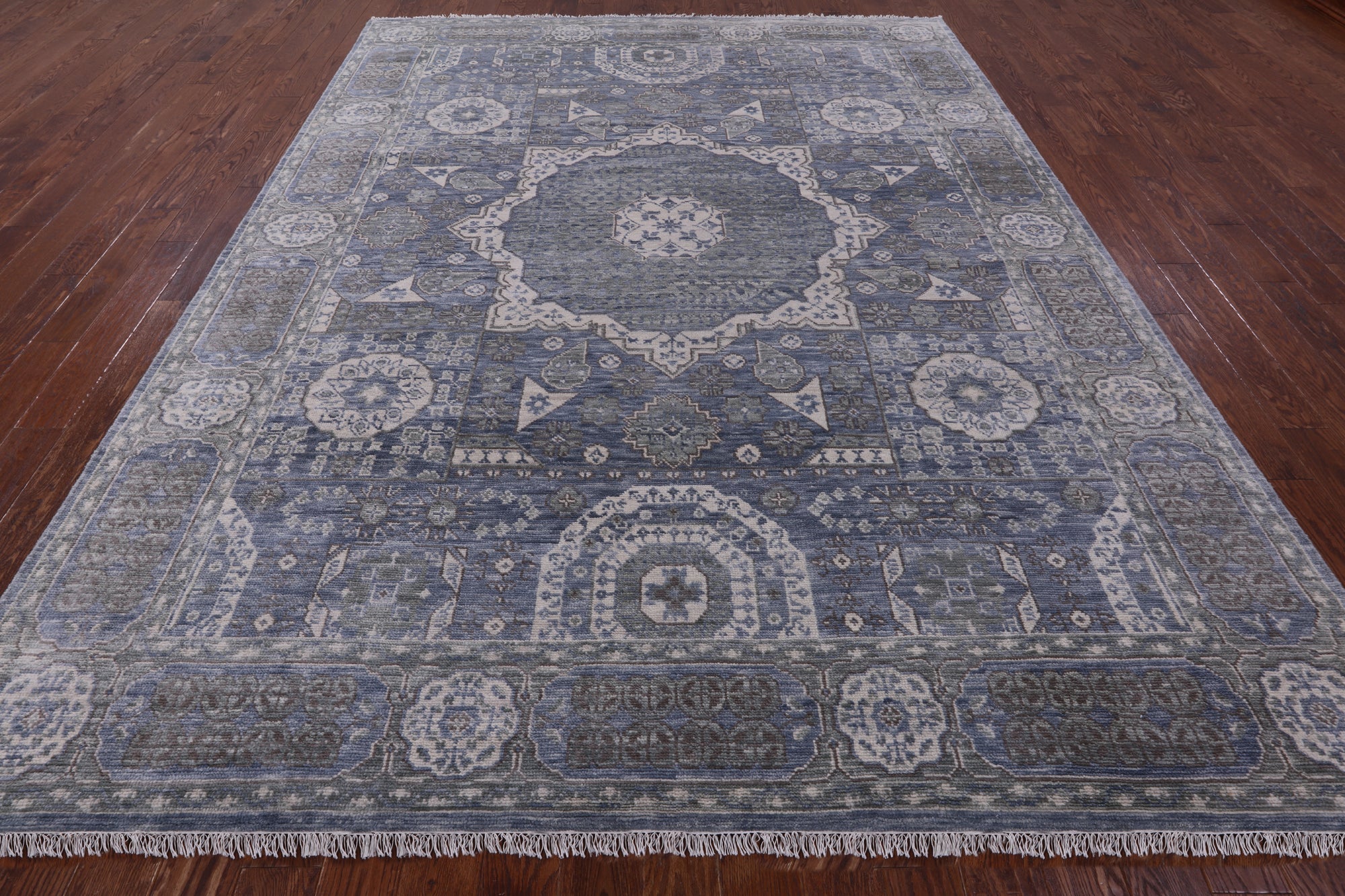 Geometric Persian Mamluk Hand Knotted Wool Rug - 8' 10" X 11' 8" - Golden Nile