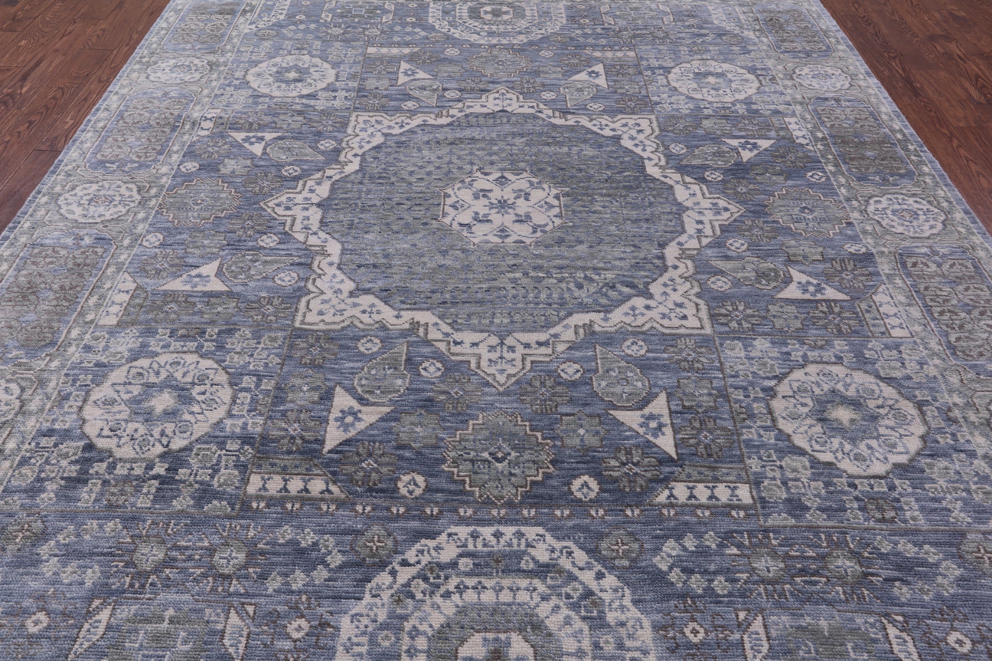 Geometric Persian Mamluk Hand Knotted Wool Rug - 8' 10" X 11' 8" - Golden Nile