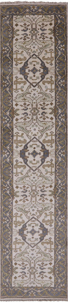 Ivory Turkish Oushak Hand Knotted Wool Runner Rug - 2' 8" X 12' 1" - Golden Nile