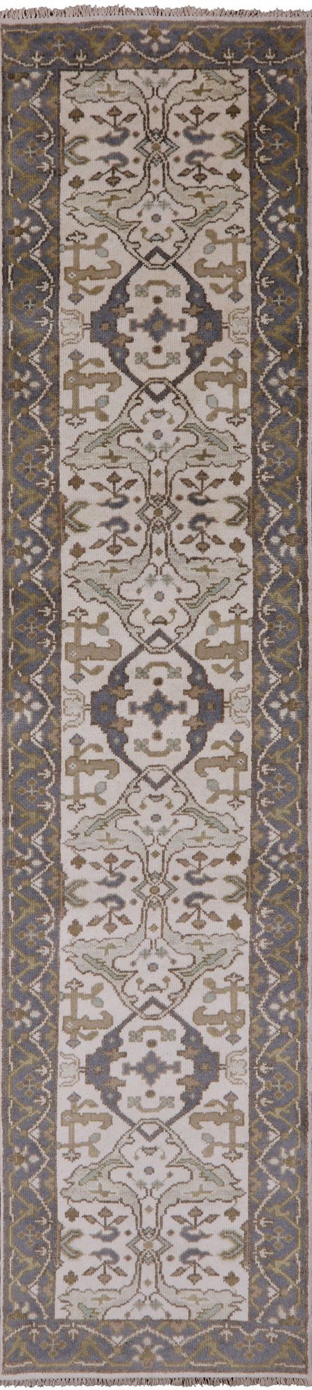 Ivory Turkish Oushak Hand Knotted Wool Runner Rug - 2' 8" X 12' 1" - Golden Nile