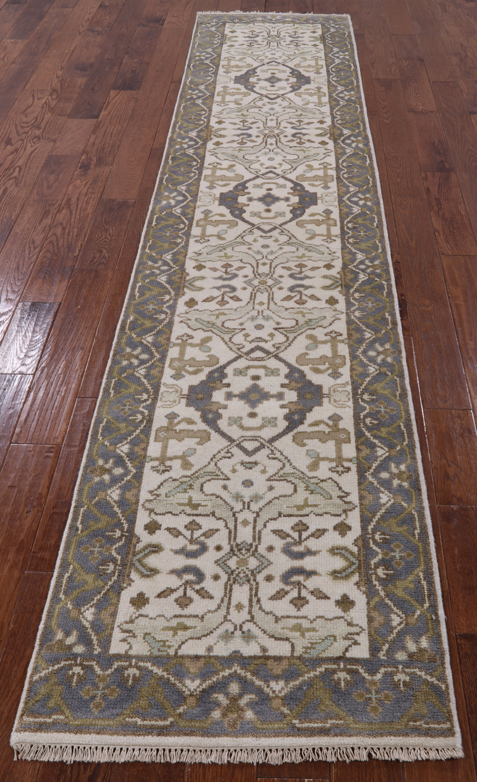 Ivory Turkish Oushak Hand Knotted Wool Runner Rug - 2' 8" X 12' 1" - Golden Nile