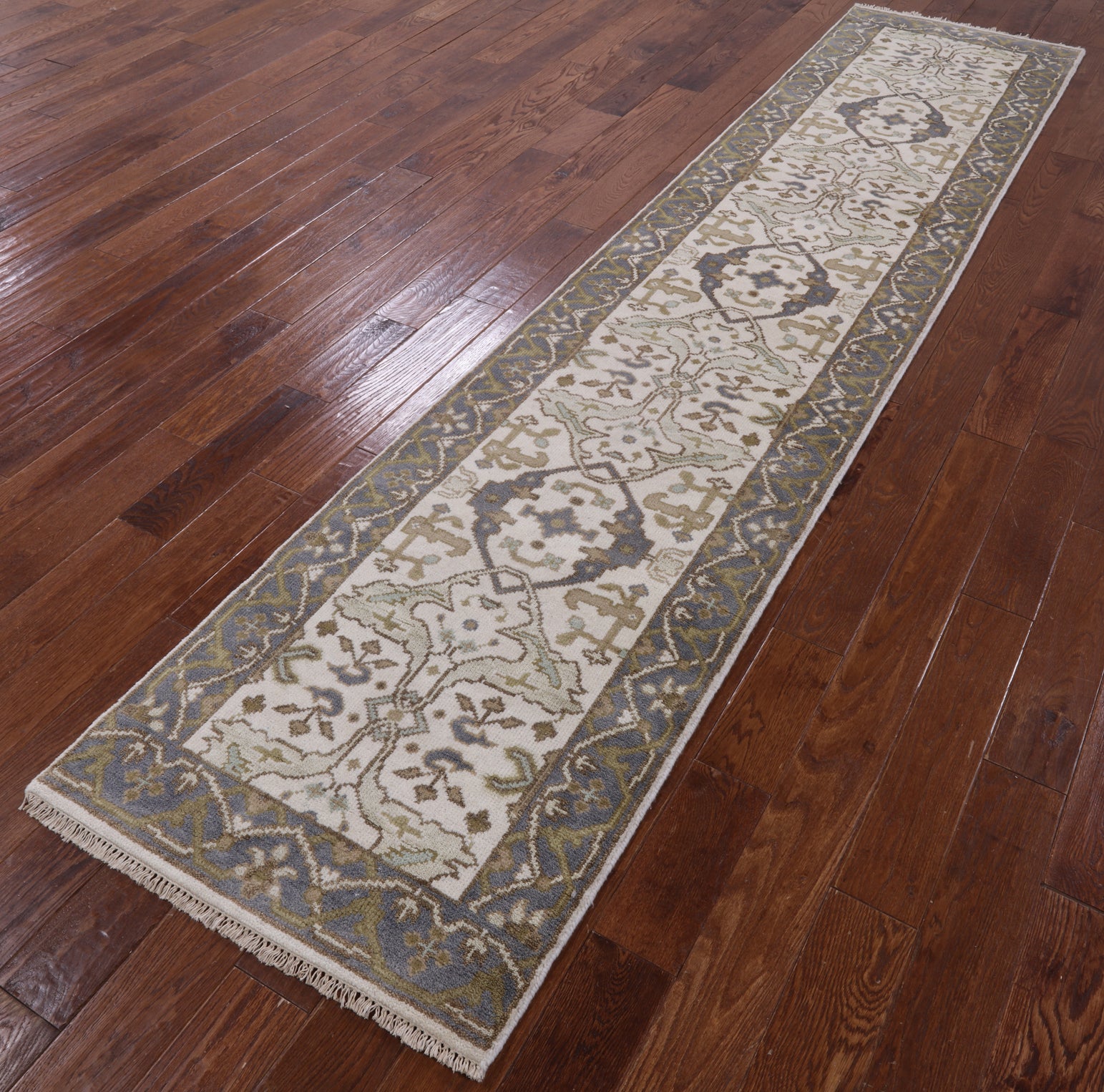 Ivory Turkish Oushak Hand Knotted Wool Runner Rug - 2' 8" X 12' 1" - Golden Nile