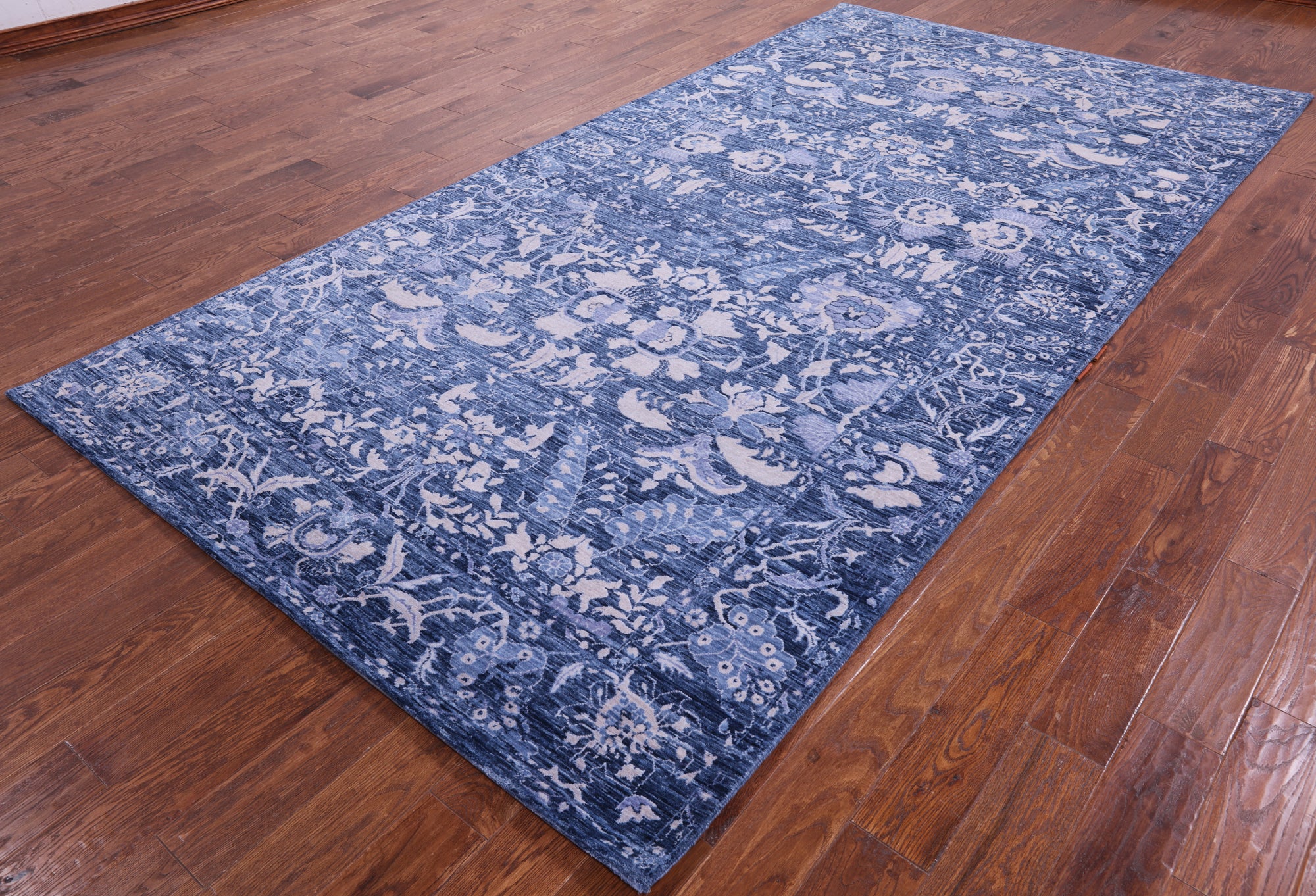 Blue Contemporary Hand Knotted Wool Rug - 6' 0" X 11' 10" - Golden Nile