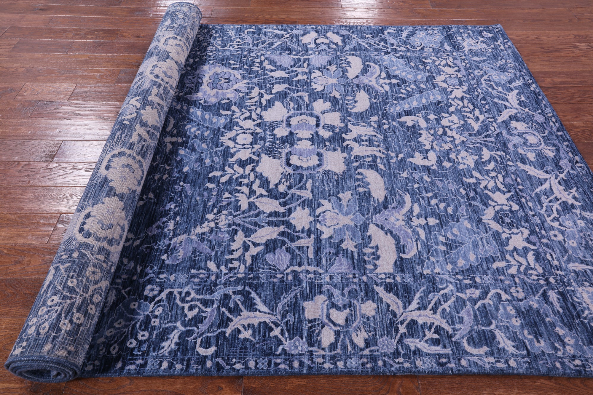 Blue Contemporary Hand Knotted Wool Rug - 6' 0" X 11' 10" - Golden Nile
