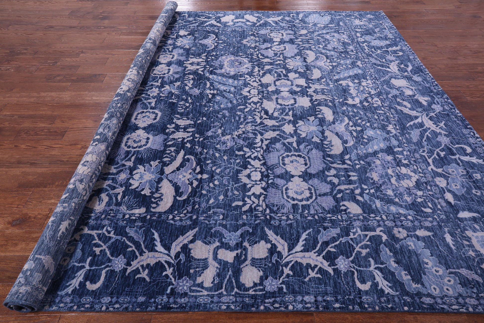 Blue Square Modern Hand Knotted Wool Rug - 9' 10" X 9' 11" - Golden Nile