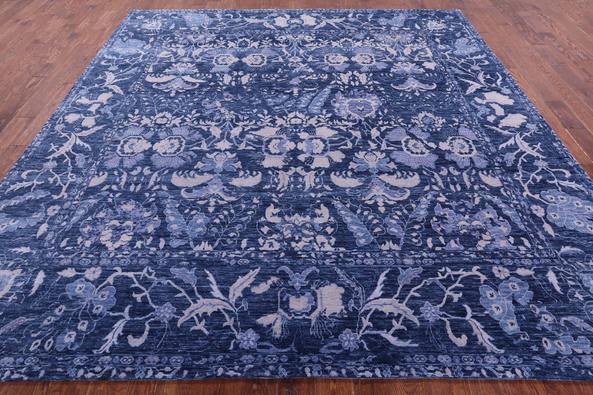 Blue Square Modern Hand Knotted Wool Rug - 9' 10" X 9' 11" - Golden Nile
