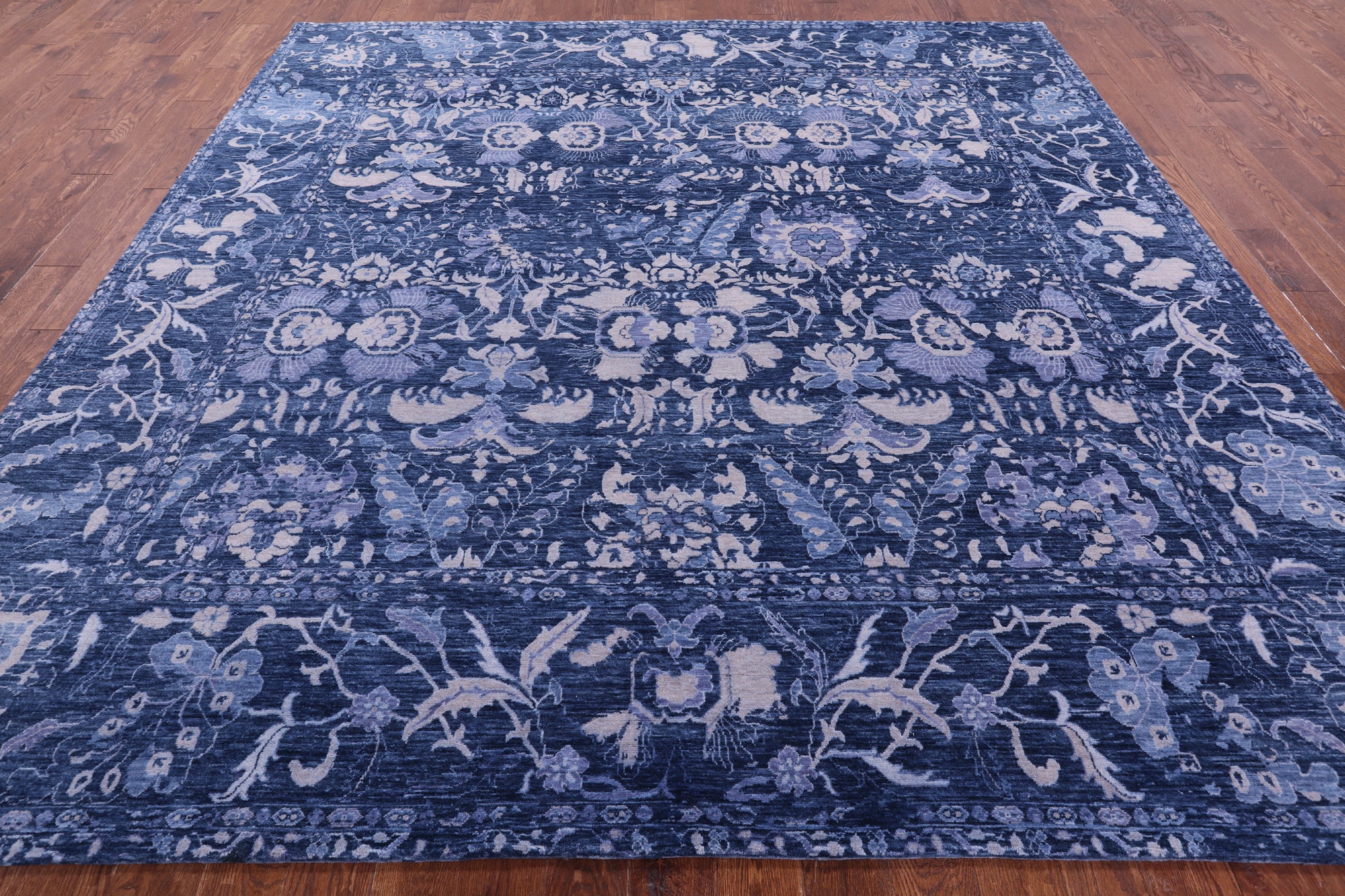 Blue Square Modern Hand Knotted Wool Rug - 9' 10" X 9' 11" - Golden Nile