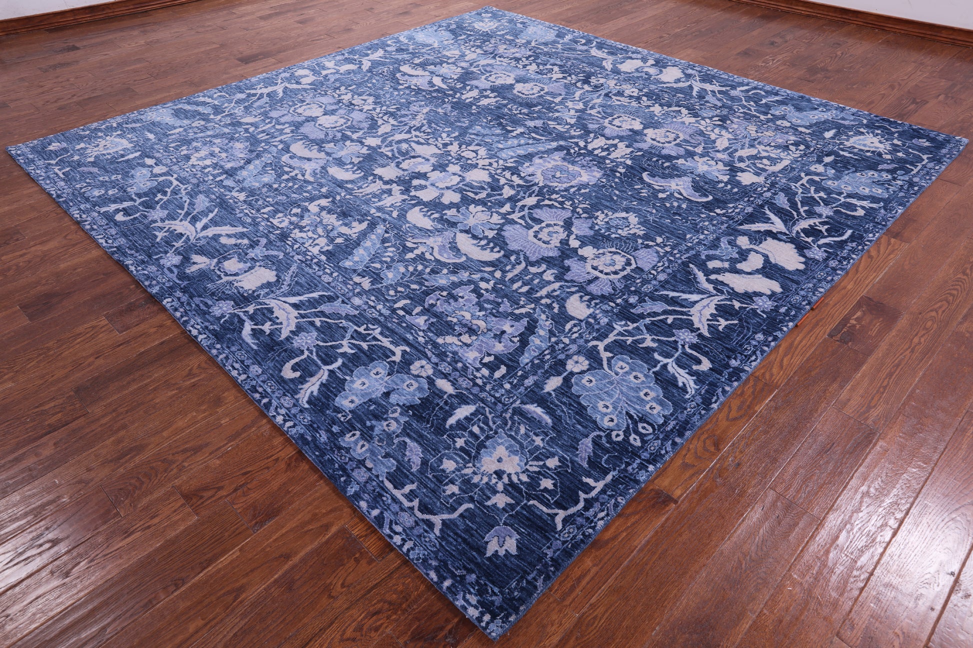 Blue Square Modern Hand Knotted Wool Rug - 9' 10" X 9' 11" - Golden Nile