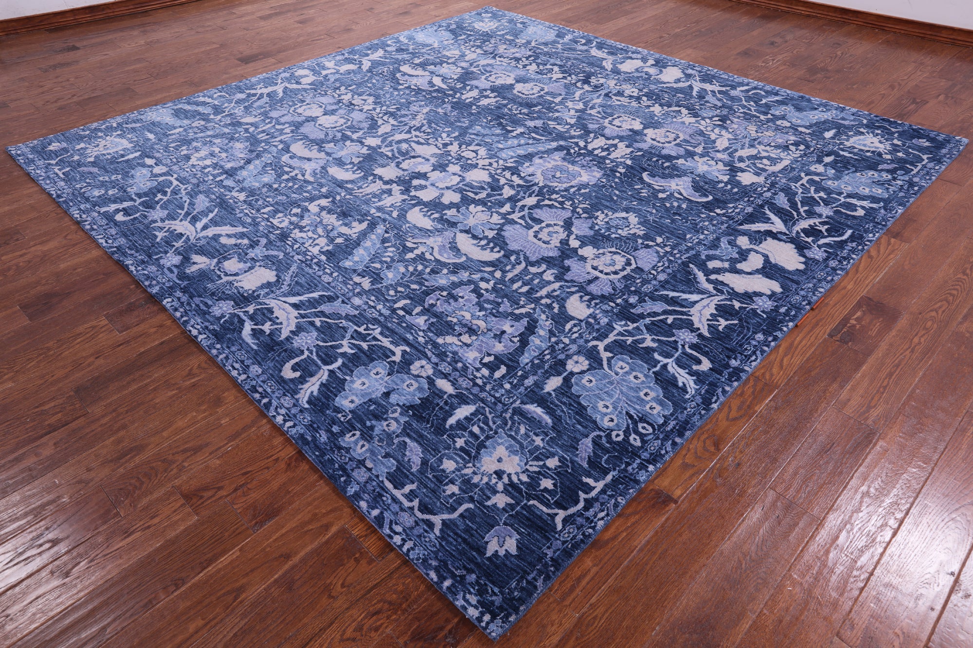 Blue Square Modern Hand Knotted Wool Rug - 9' 10" X 9' 11" - Golden Nile