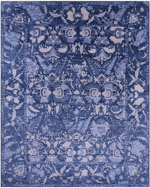 Blue Contemporary Handmade Wool Rug - 7' 11" X 10' 2" - Golden Nile