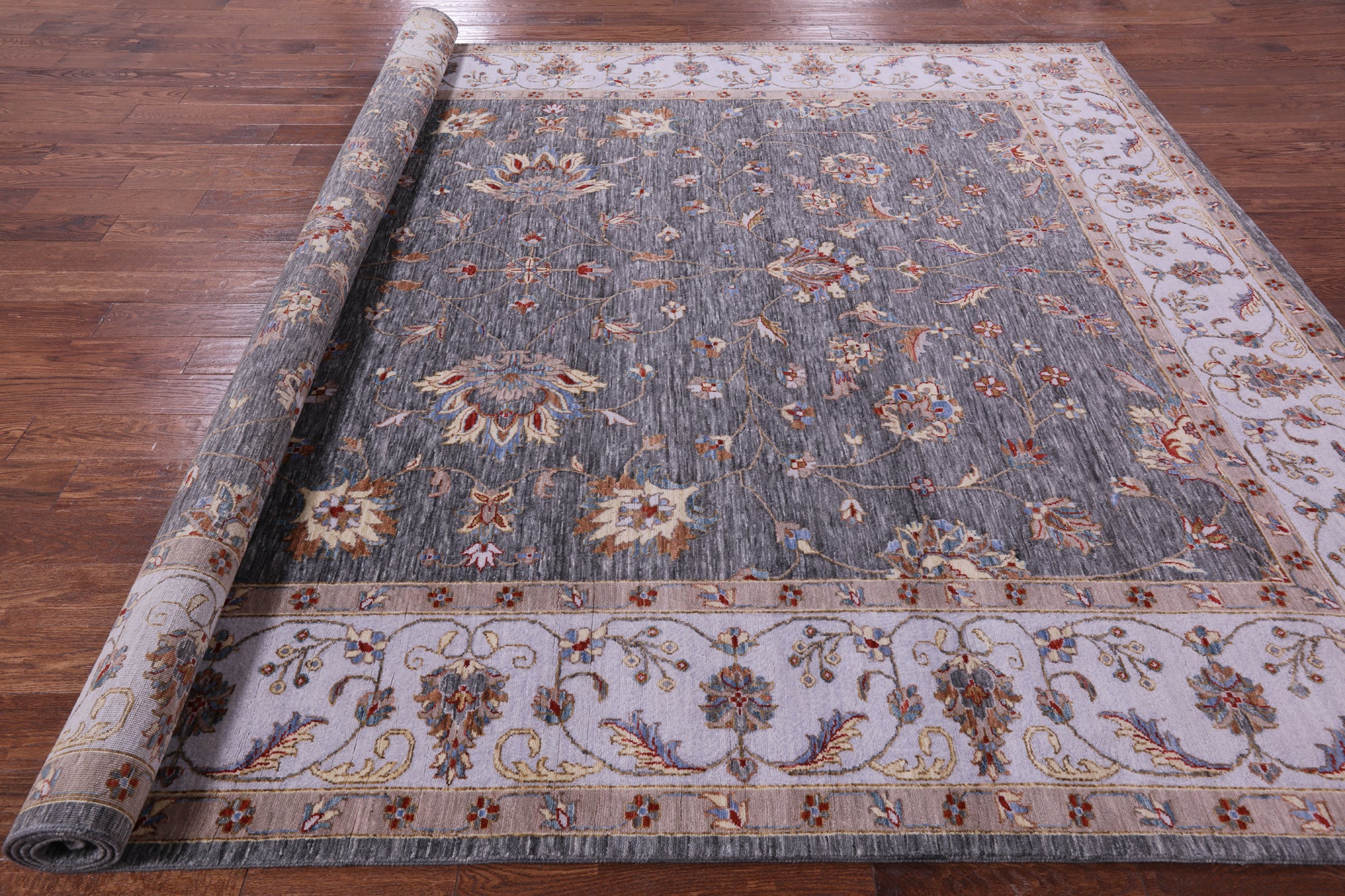 Grey Persian Hand Knotted Wool Rug - 9' 0" X 11' 11" - Golden Nile