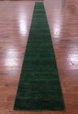 Green Savannah Grass Hand Knotted Wool & Silk Runner Rug - 2' 5" X 31' 2" - Golden Nile
