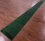 Green Savannah Grass Hand Knotted Wool & Silk Runner Rug - 2' 5" X 31' 2" - Golden Nile