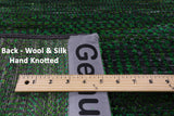 Green Savannah Grass Hand Knotted Wool & Silk Runner Rug - 2' 5" X 31' 2" - Golden Nile