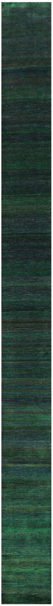 Green Savannah Grass Hand Knotted Wool & Silk Runner Rug - 2' 5" X 31' 2" - Golden Nile