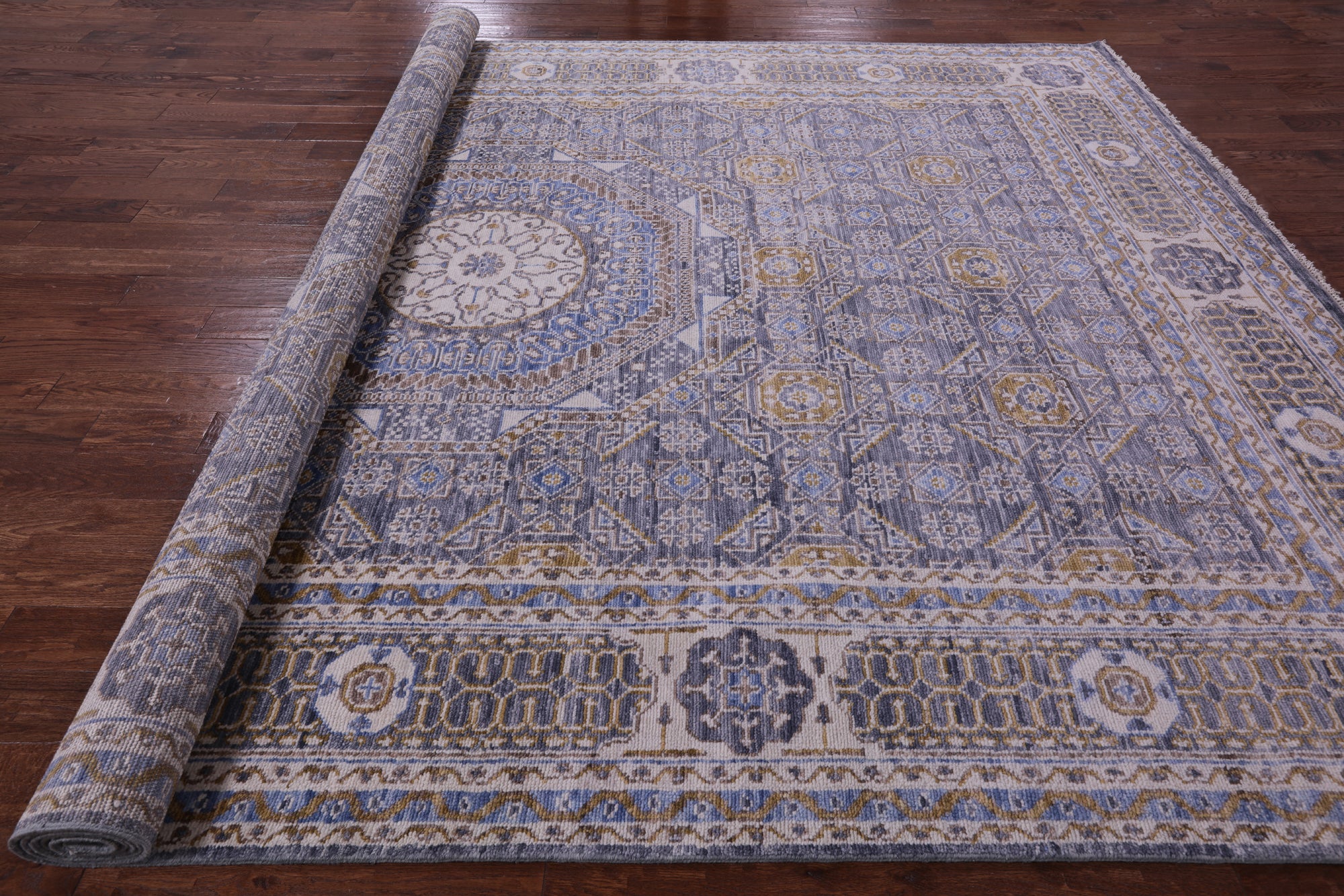 Geometric Persian Mamluk Hand Knotted Wool Rug - 10' 0" X 13' 10" - Golden Nile