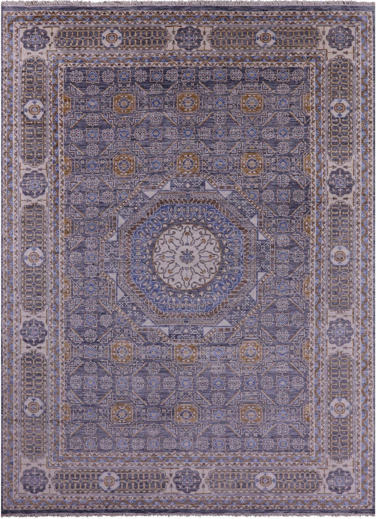 Geometric Persian Mamluk Hand Knotted Wool Rug - 10' 0" X 13' 10" - Golden Nile