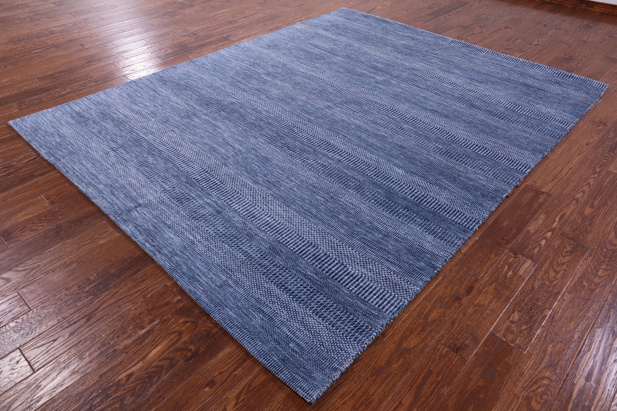 Blue Savannah Grass Hand Knotted Wool & Silk Rug - 7' 11" X 10' 1" - Golden Nile