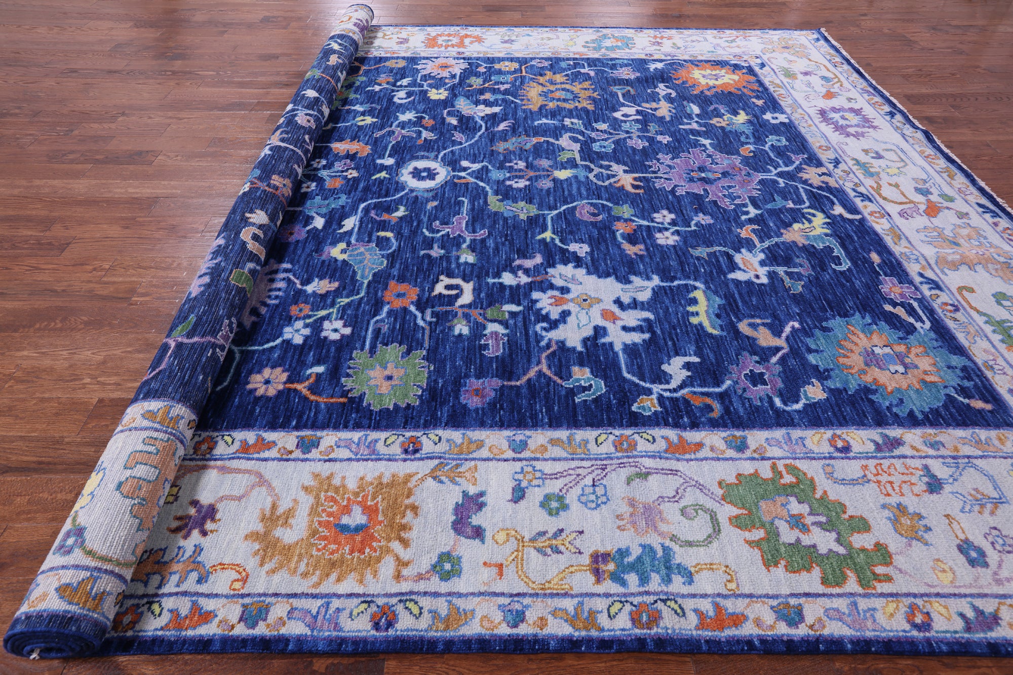 Blue Turkish Oushak Hand Knotted Wool Rug - 12' 1" X 15' 1" - Golden Nile