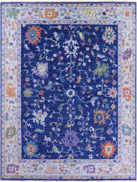 Blue Turkish Oushak Hand Knotted Wool Rug - 12' 1" X 15' 1" - Golden Nile