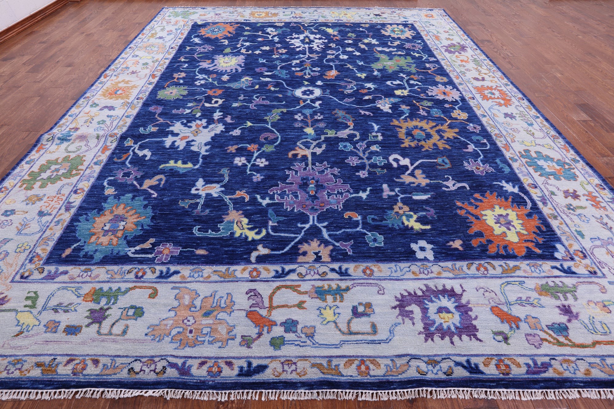 Blue Turkish Oushak Hand Knotted Wool Rug - 12' 1" X 15' 1" - Golden Nile