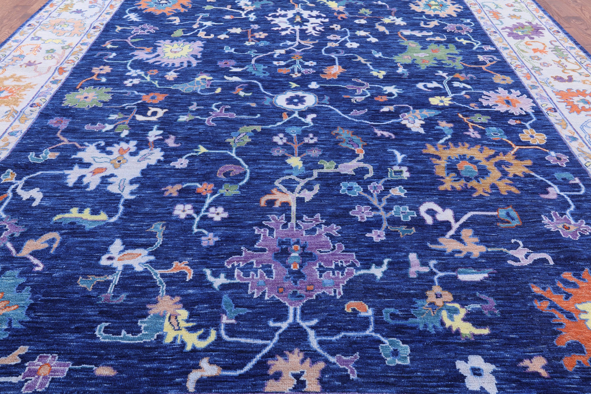 Blue Turkish Oushak Hand Knotted Wool Rug - 12' 1" X 15' 1" - Golden Nile