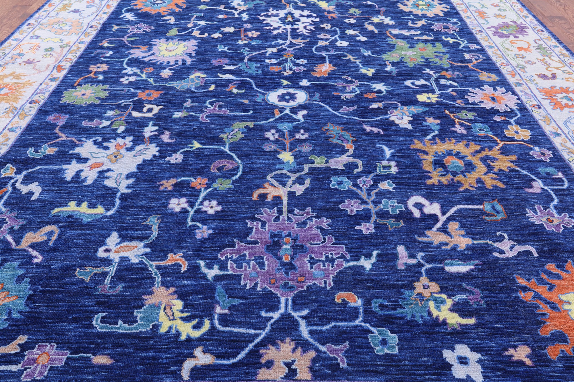 Blue Turkish Oushak Hand Knotted Wool Rug - 12' 1" X 15' 1" - Golden Nile