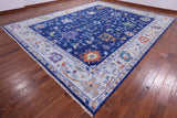 Blue Turkish Oushak Hand Knotted Wool Rug - 12' 1" X 15' 1" - Golden Nile