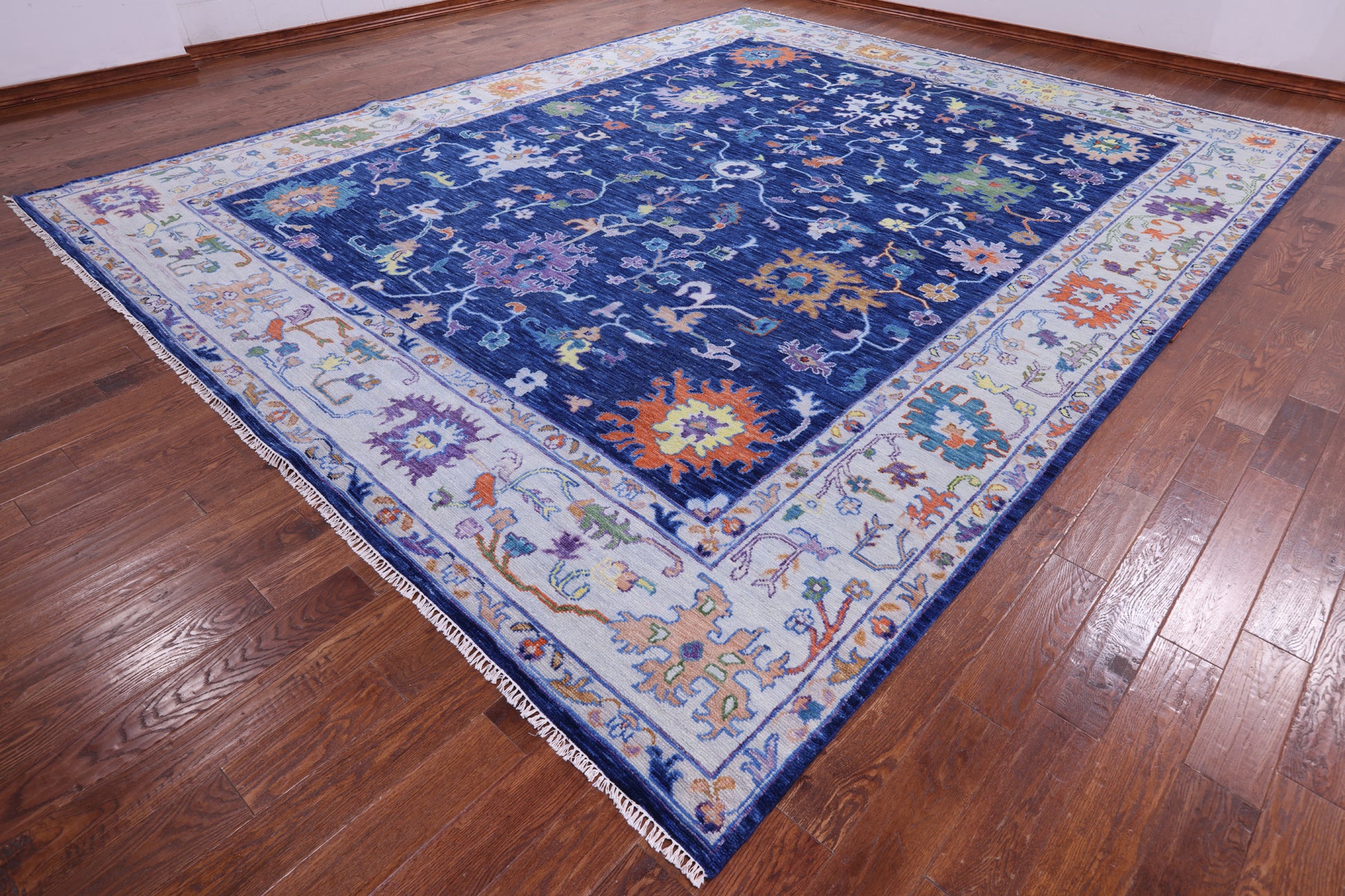 Blue Turkish Oushak Hand Knotted Wool Rug - 12' 1" X 15' 1" - Golden Nile