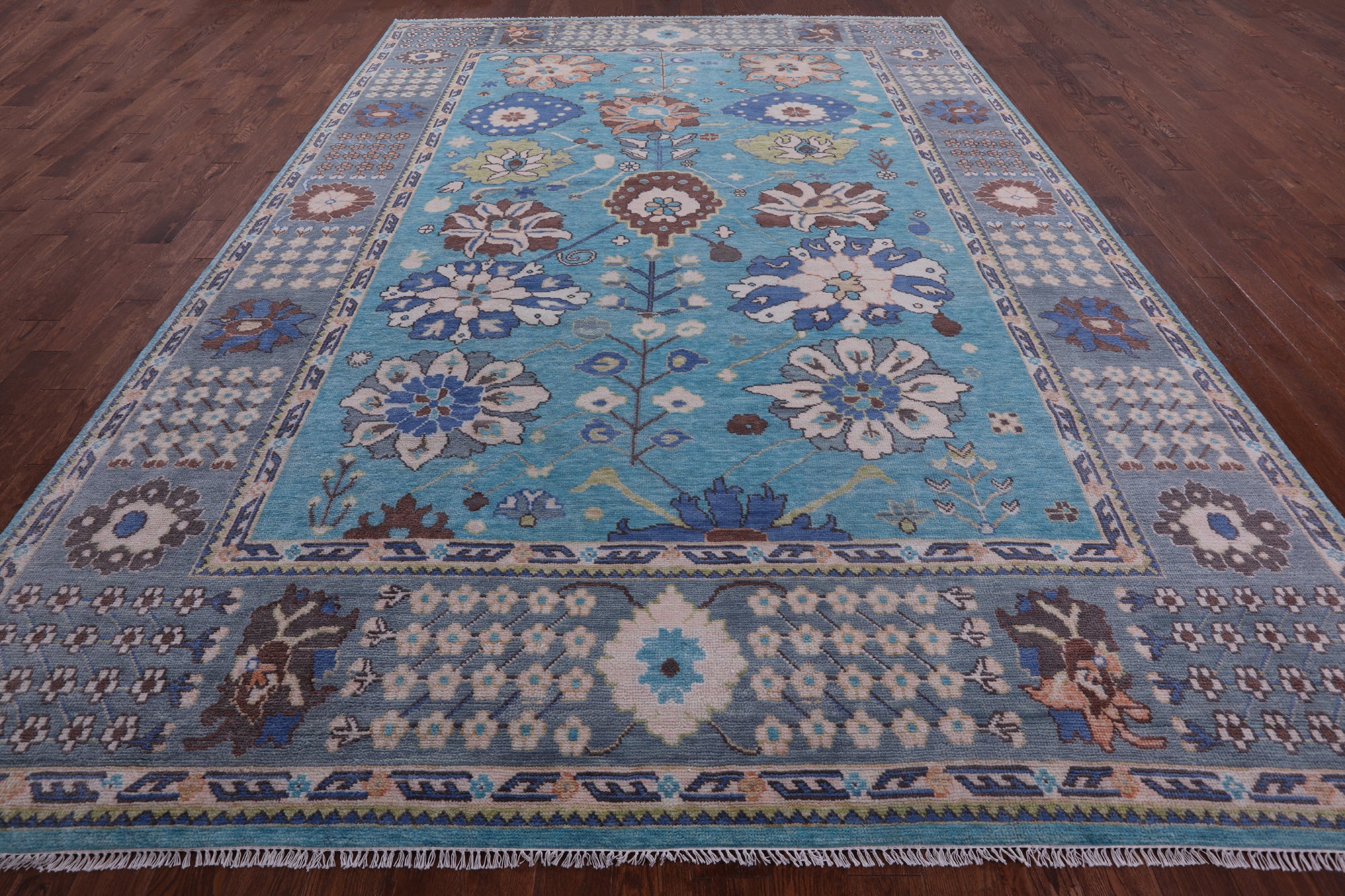 Blue Turkish Oushak Hand Knotted Wool Rug - 10' 2" X 14' 3" - Golden Nile