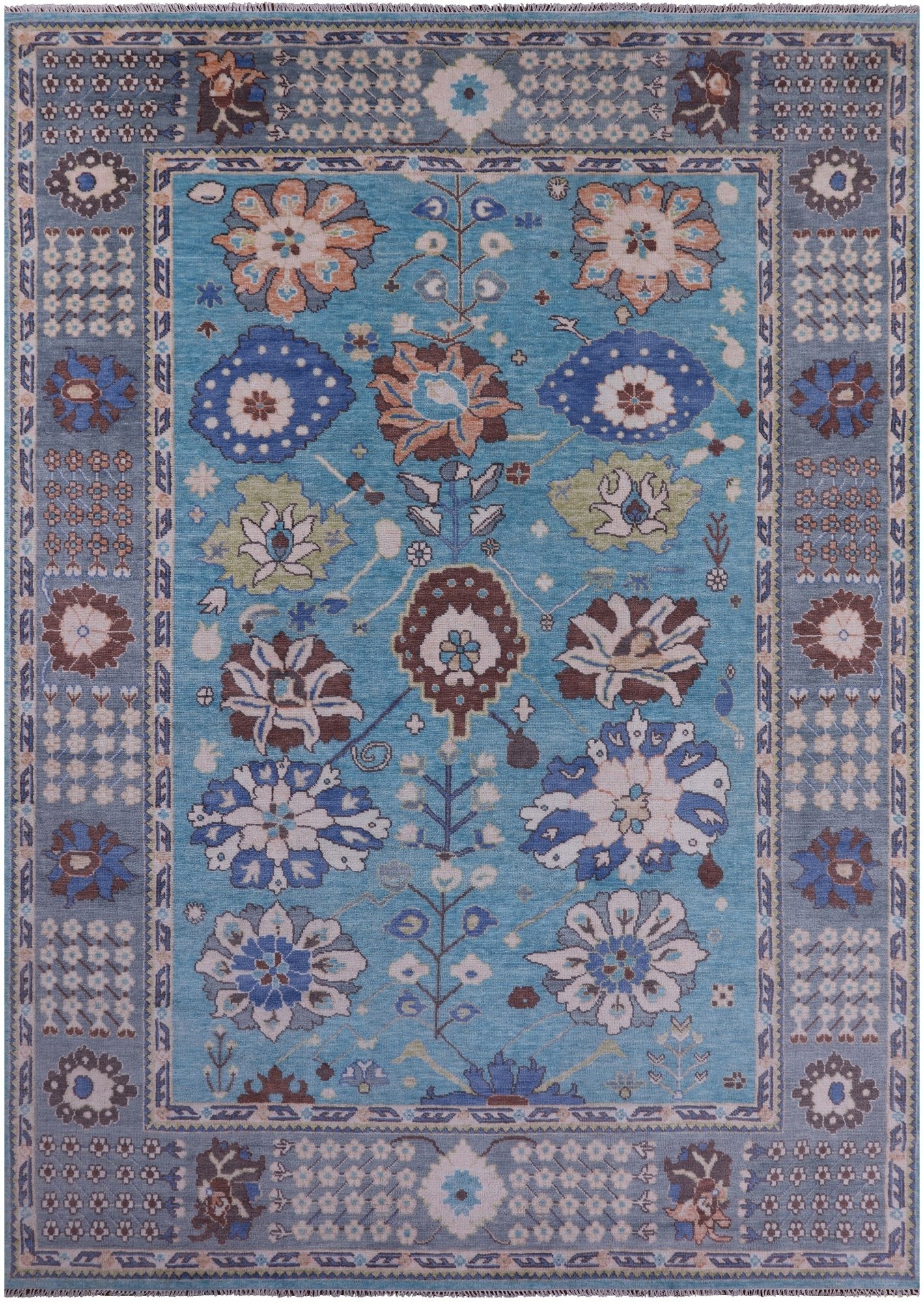 Blue Turkish Oushak Hand Knotted Wool Rug - 10' 2" X 14' 3" - Golden Nile